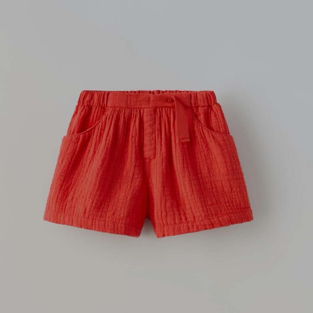 Zara kids, Red, Textured tabbed shorts, 3-4 years